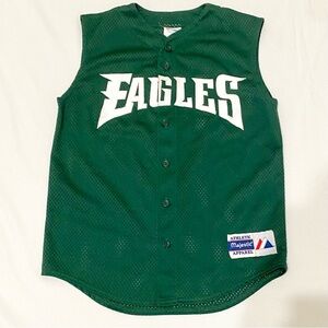 Vintage Majestic USA Philadelphia Eagles 25 Green Sleeveless Button Jersey Top